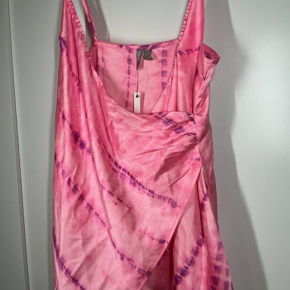 ASOS DESIGN drape front cami slip dress Pink Satin Tie Dye Bodycon‎ Size 6 - Picture 3 of 6